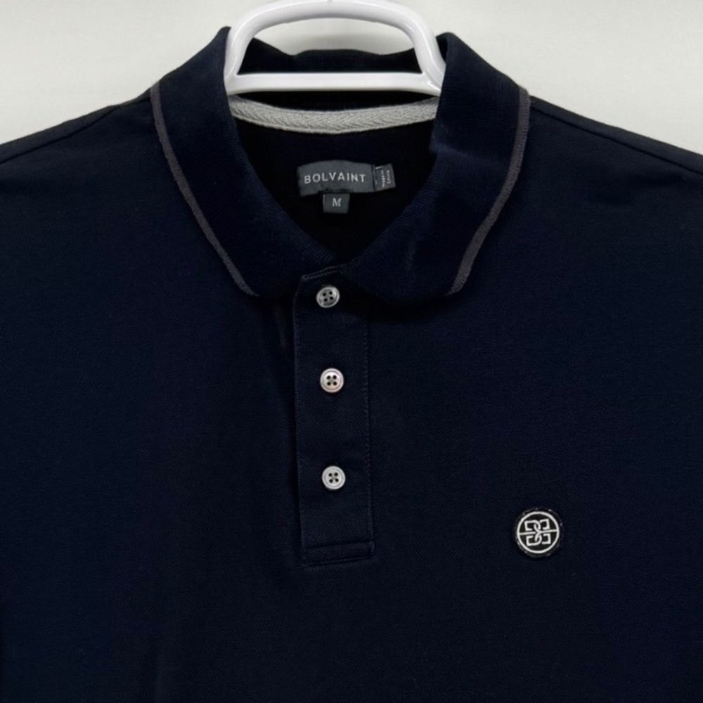 Bolvaint Mens Short Sleeve Polo Shirt Navy Blue Cotton‎ Pique Contrast Trim Med